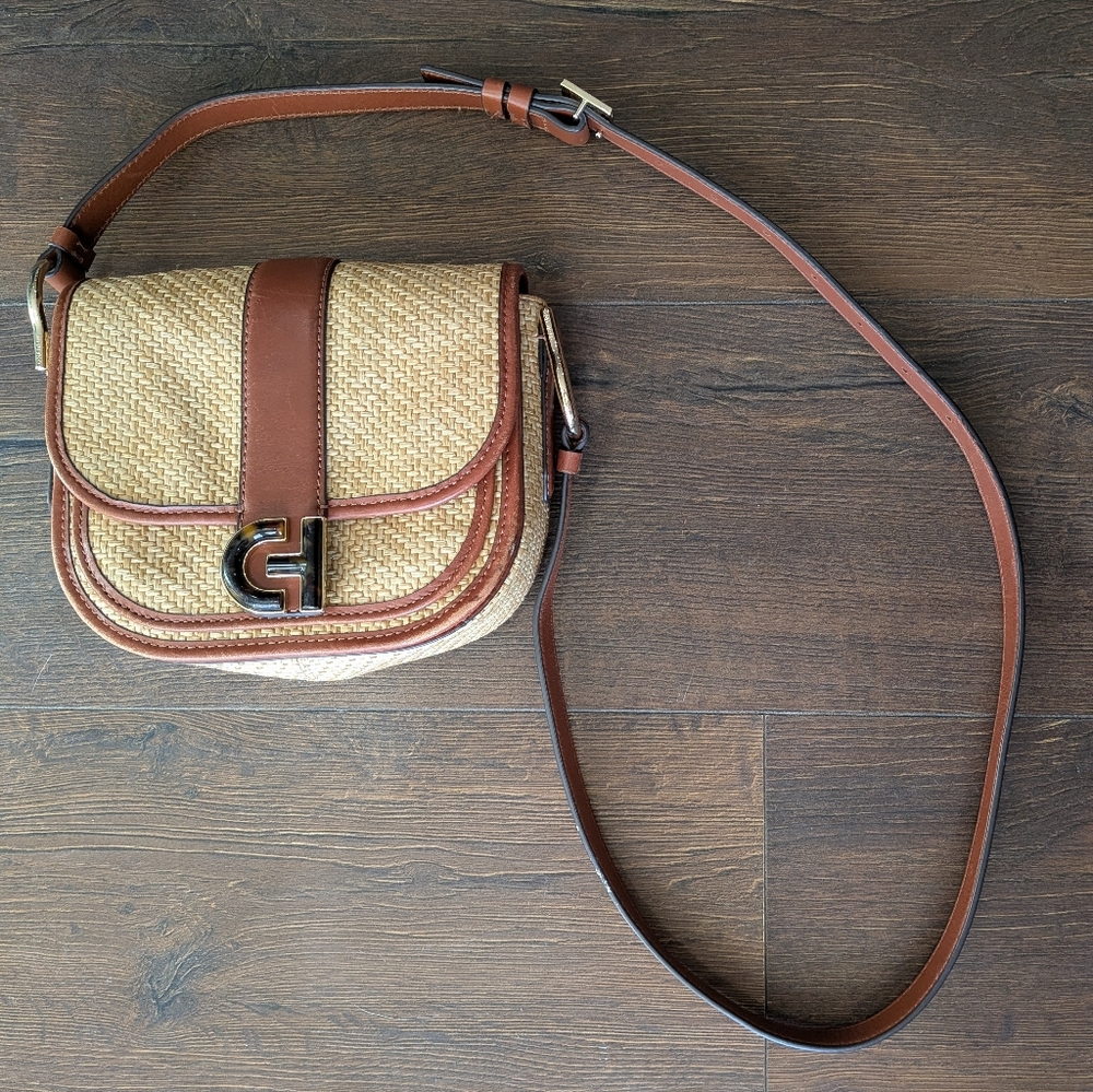 Mini Essentials Straw & Leather Saddle Bag Cole Haan